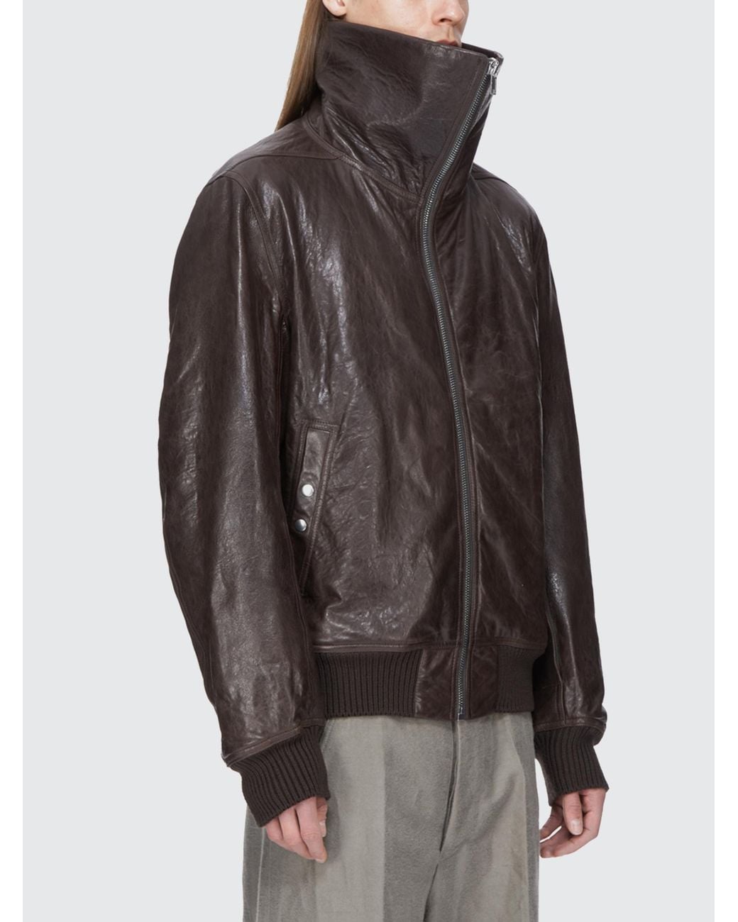 Rick Owens Brown Dracuflight Grease Leather Bomber for men