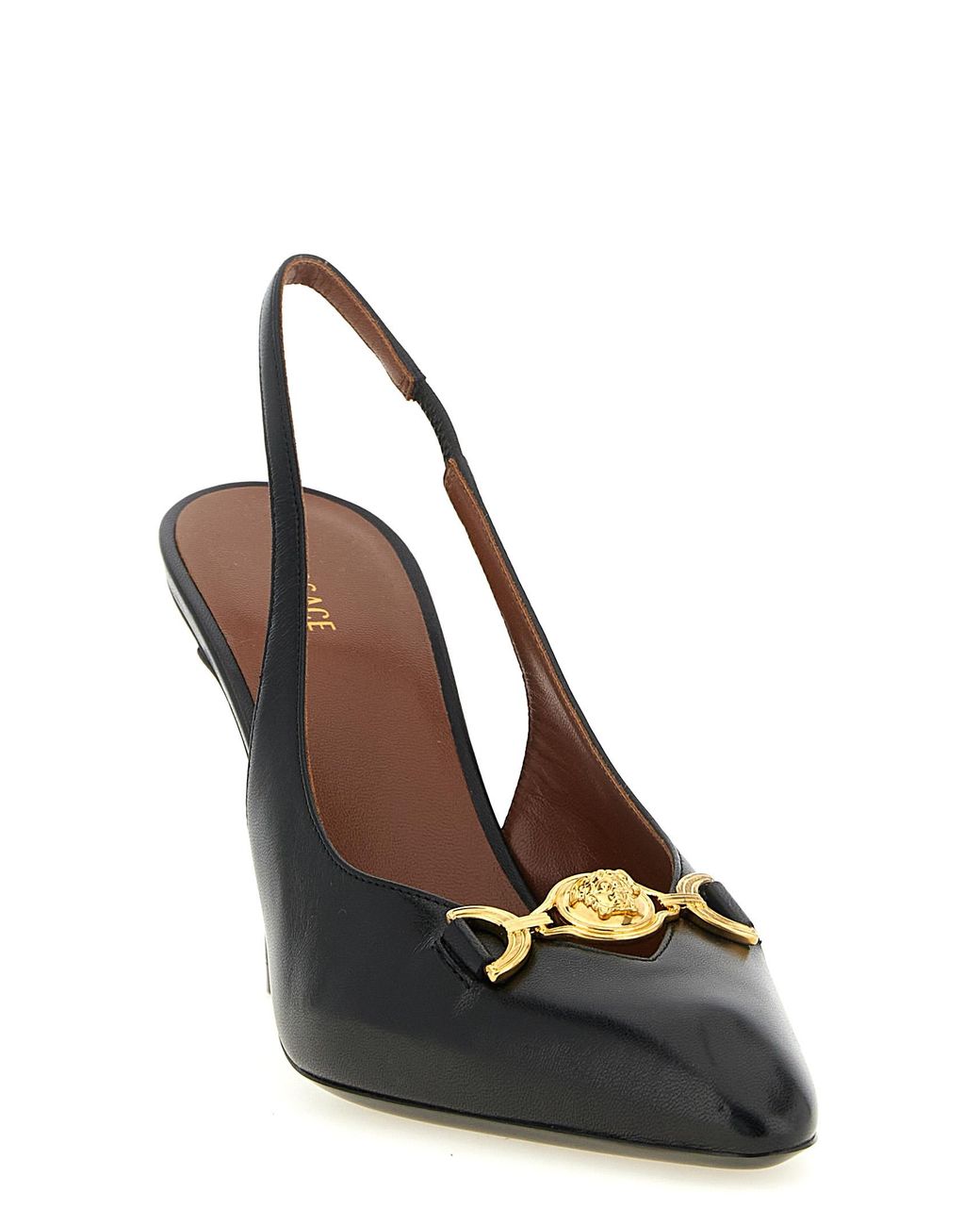 Versace Black 'La Medusa' Leather Slingbacks