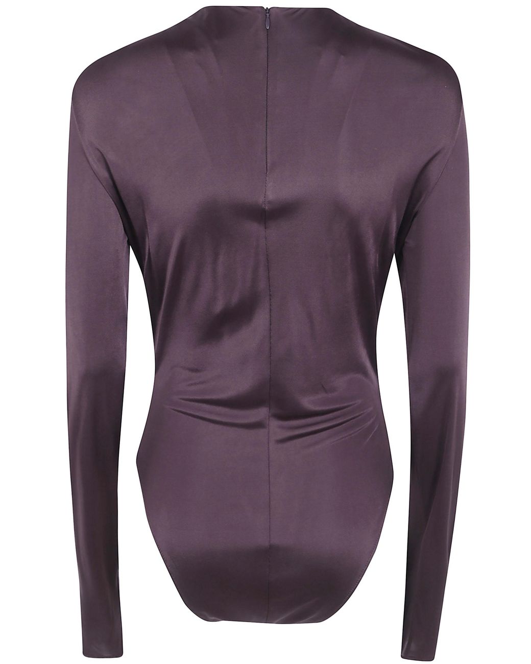 Balmain Purple Long Sleeves Twist Detail Viscose Jersey Body
