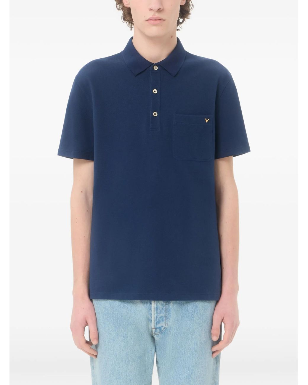 Valentino Blue Cotton Piqué Polo With Vlogo for men