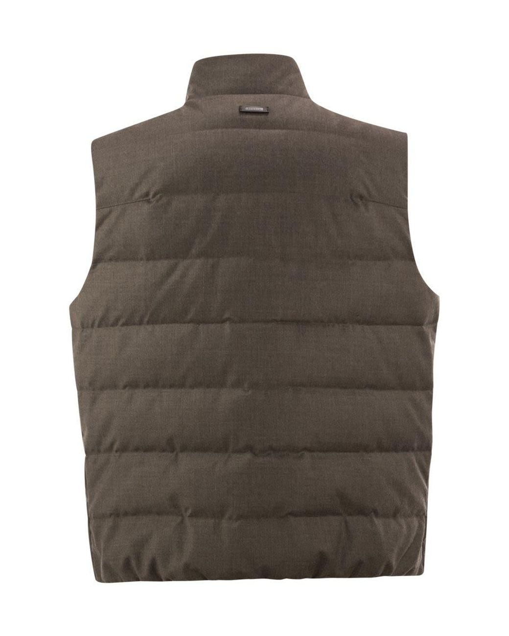 Peserico Brown Wool Blend Padded Gilet With High Collar for men