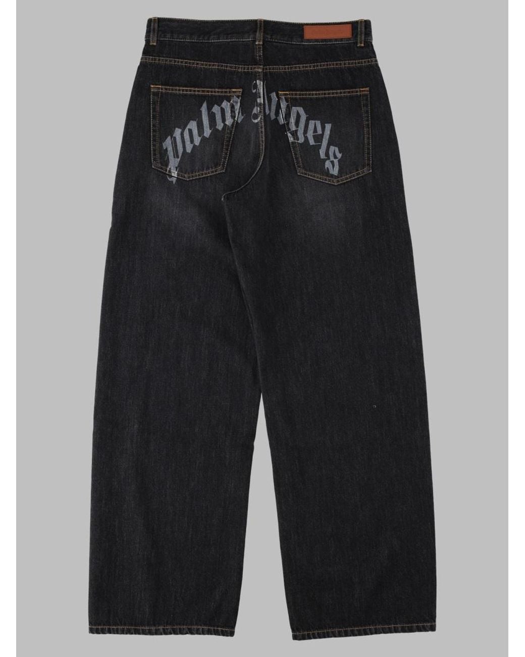 Palm Angels Black Curved Logo Loose 5 Pockets for men
