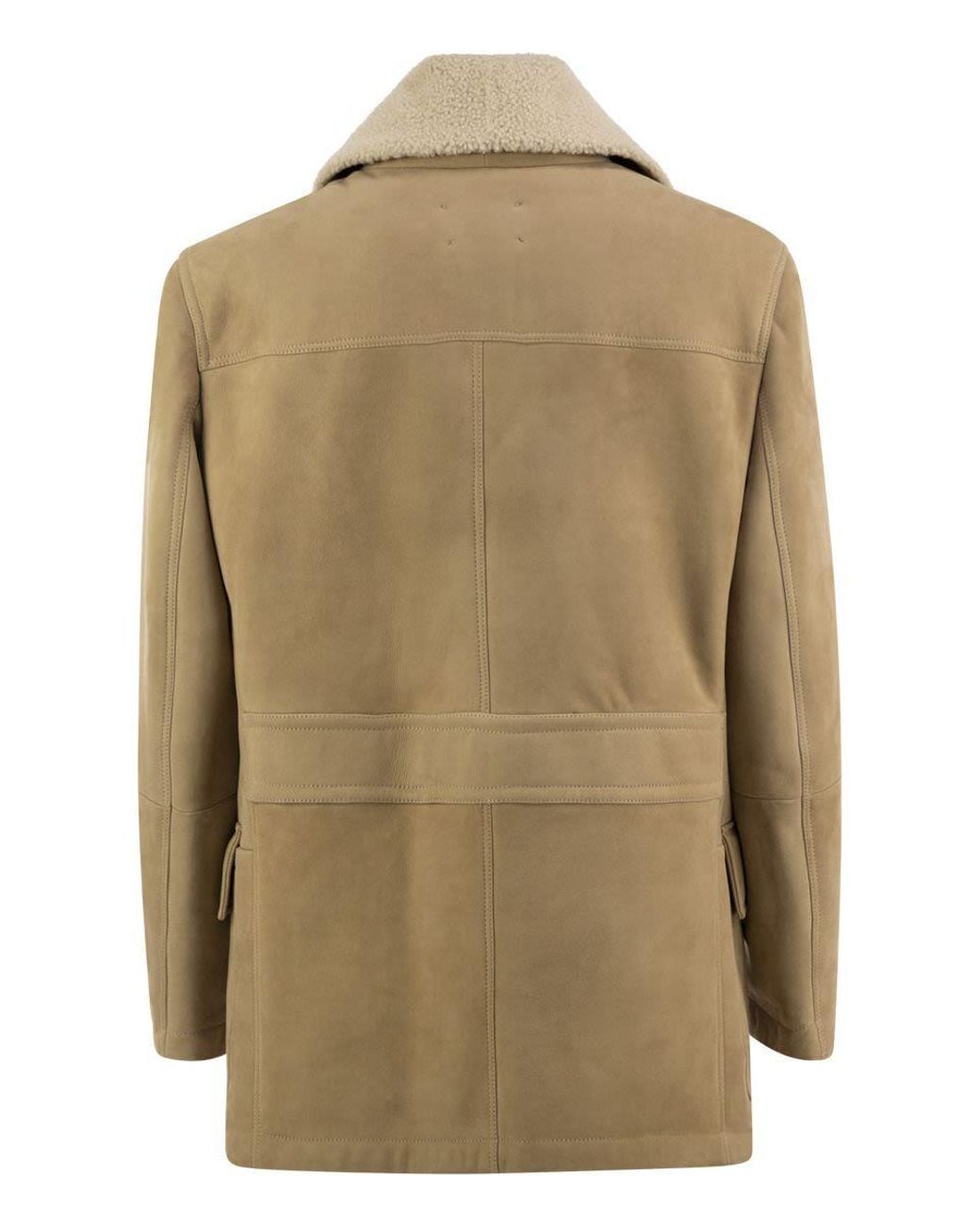 Brunello Cucinelli Natural Double-Breasted Shearling Coat for men