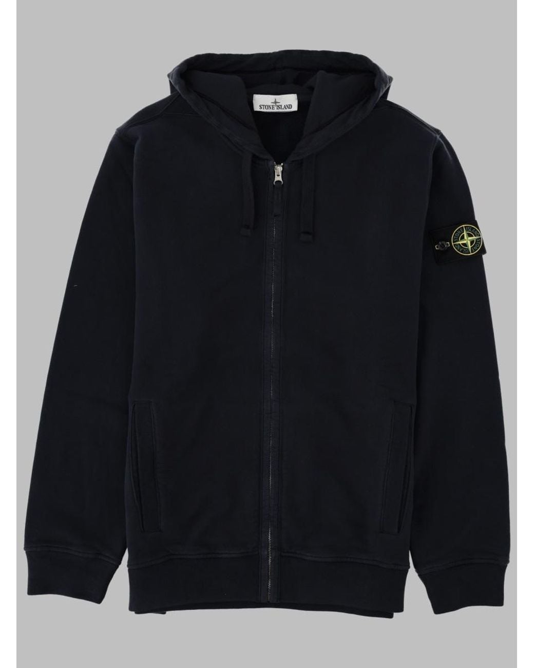 Stone Island Blue Patch Logo Zip-Up Cotton Hoodie for men