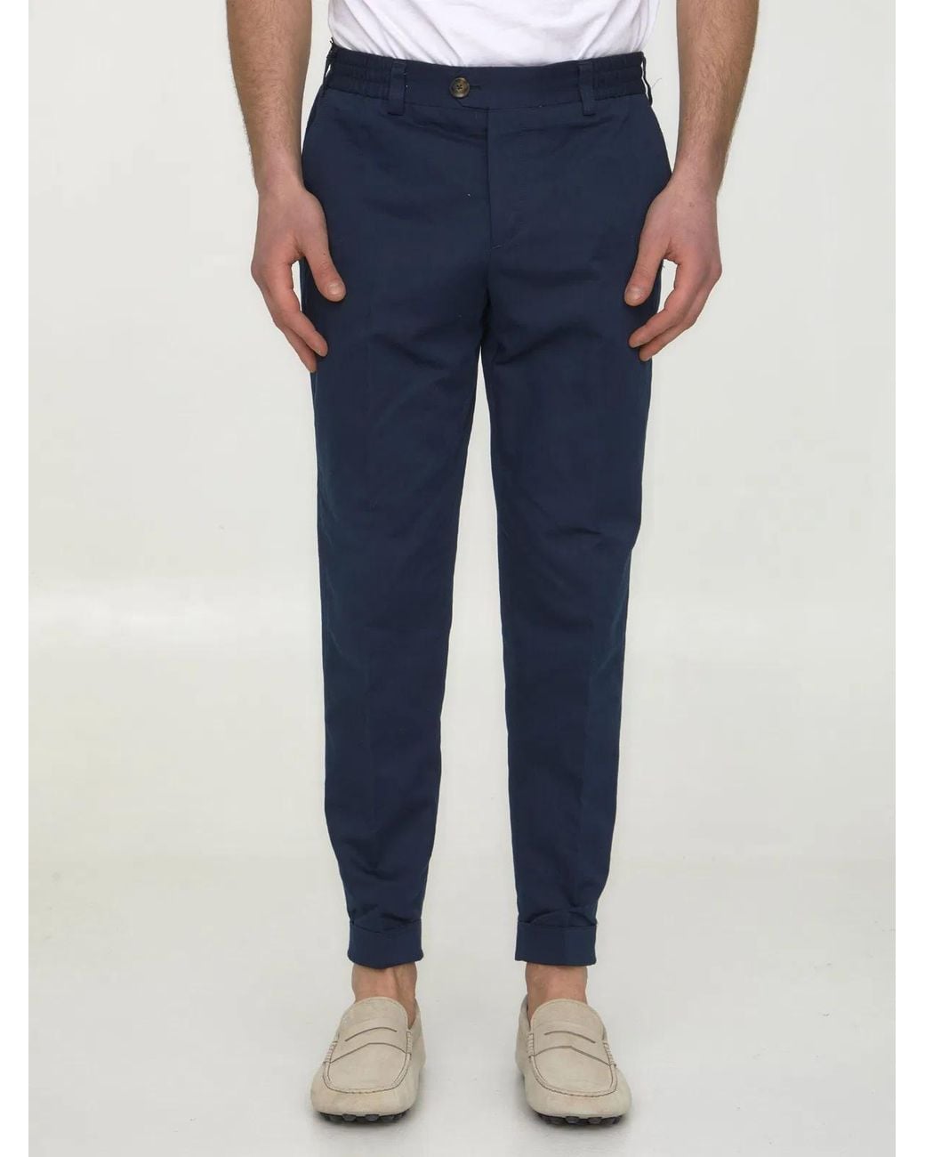 PT Torino Blue Cotton And Linen Trousers for men
