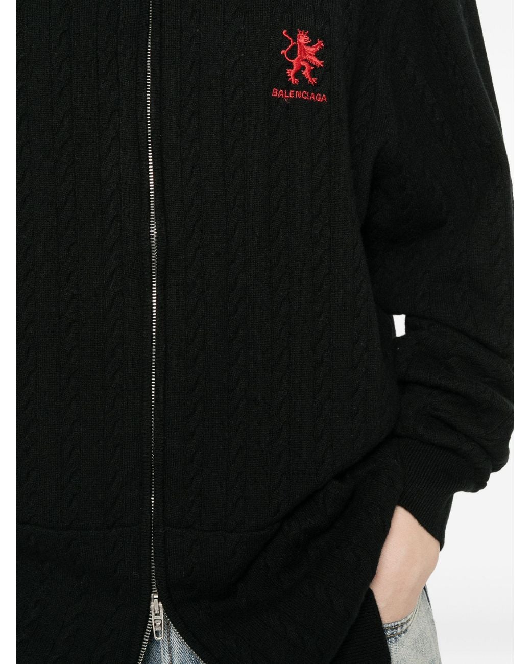 Balenciaga Black Logo-Embroidered Cable-Knit Hoodie