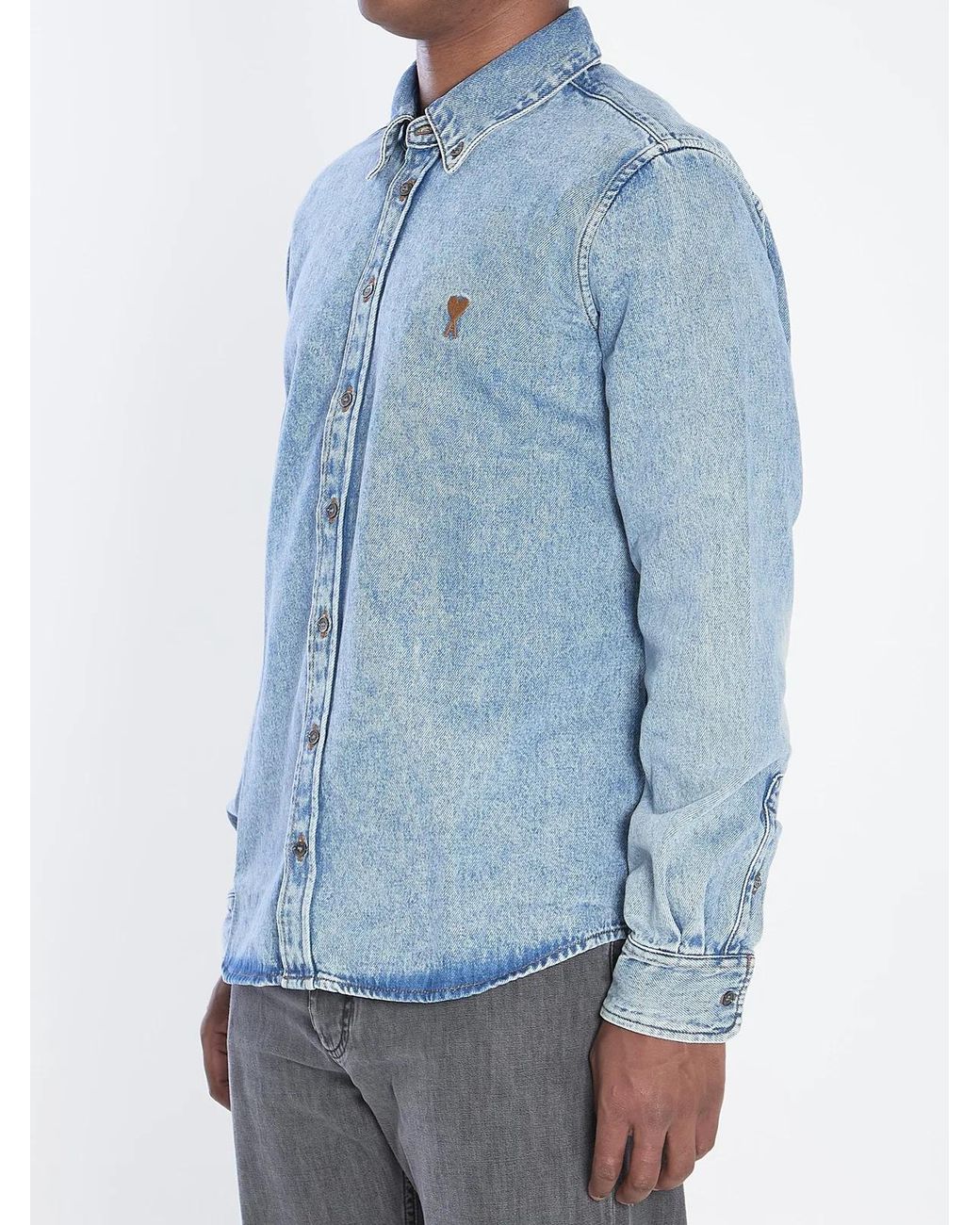 AMI Blue Ami De Coeur Denim Shirt for men