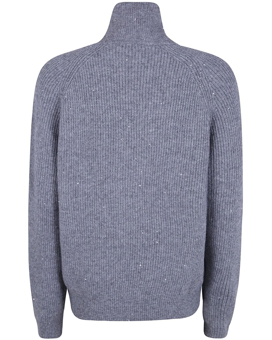 Seventy Blue Long Sleeves Mock Neck Sweater With Pailletes