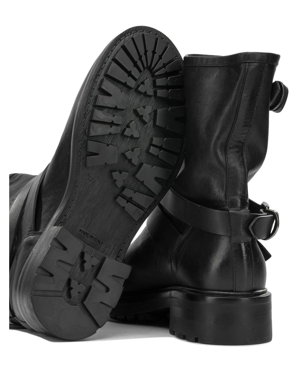 Strategia Black Leather Rubber Boots Ankle