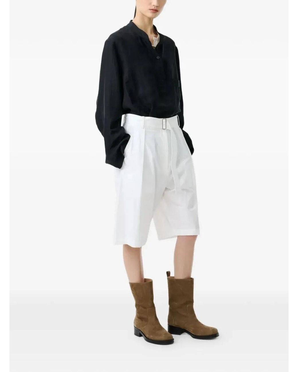 Studio Nicholson White "Belted Pleated" Short