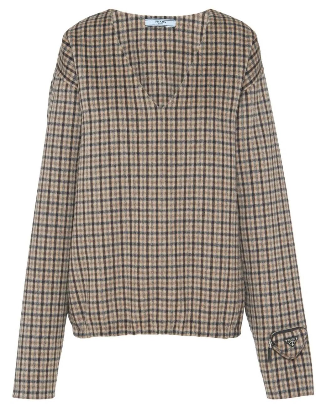 Prada Gray Checked Cashgora Sweater