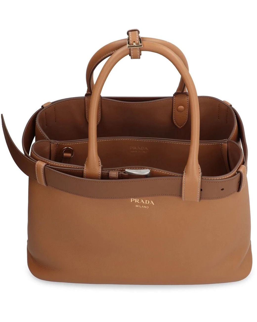 Prada Brown Buckle Leather Handbag