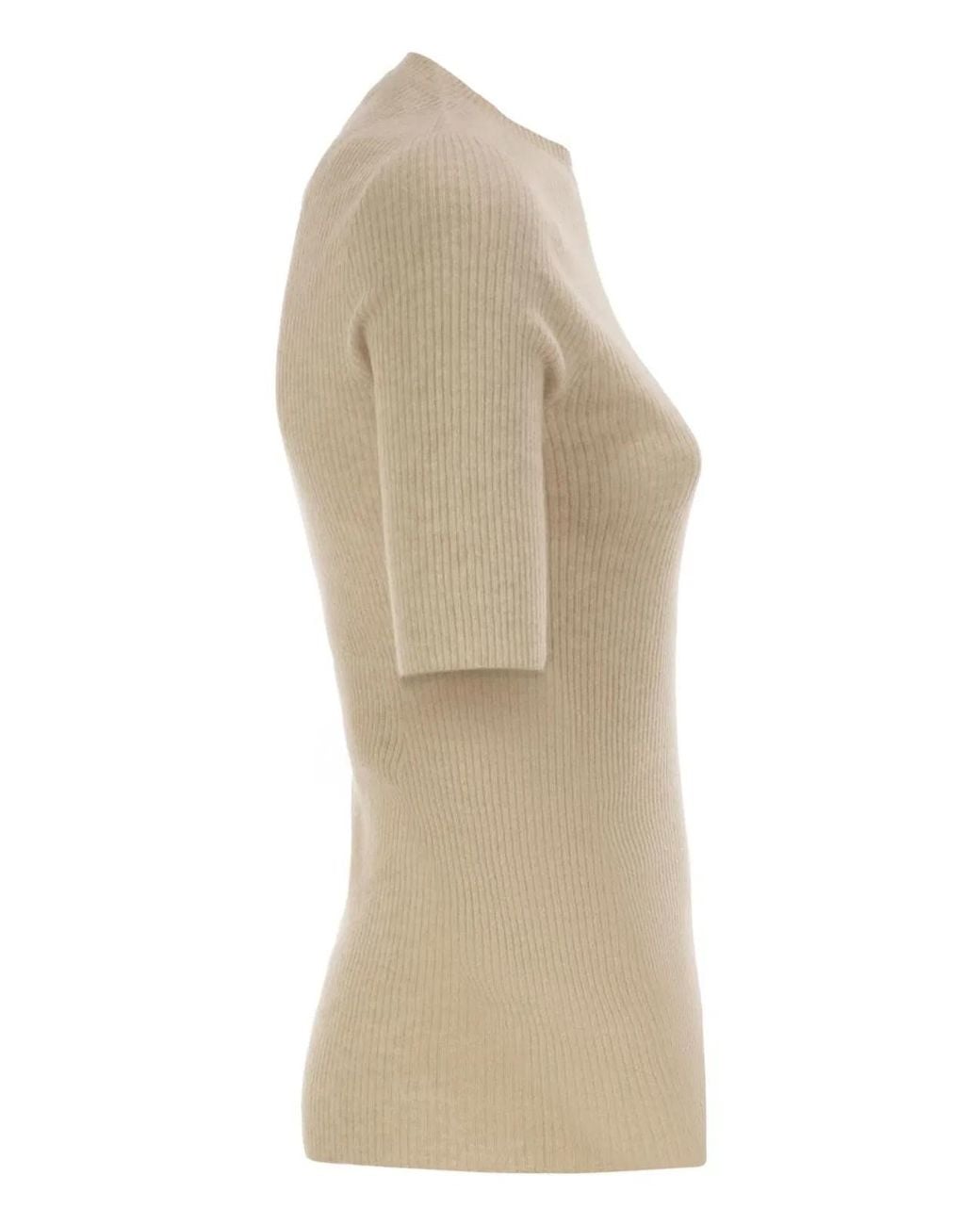Fabiana Filippi Natural Ribbed Wool, Silk And Cashmere Knit Top