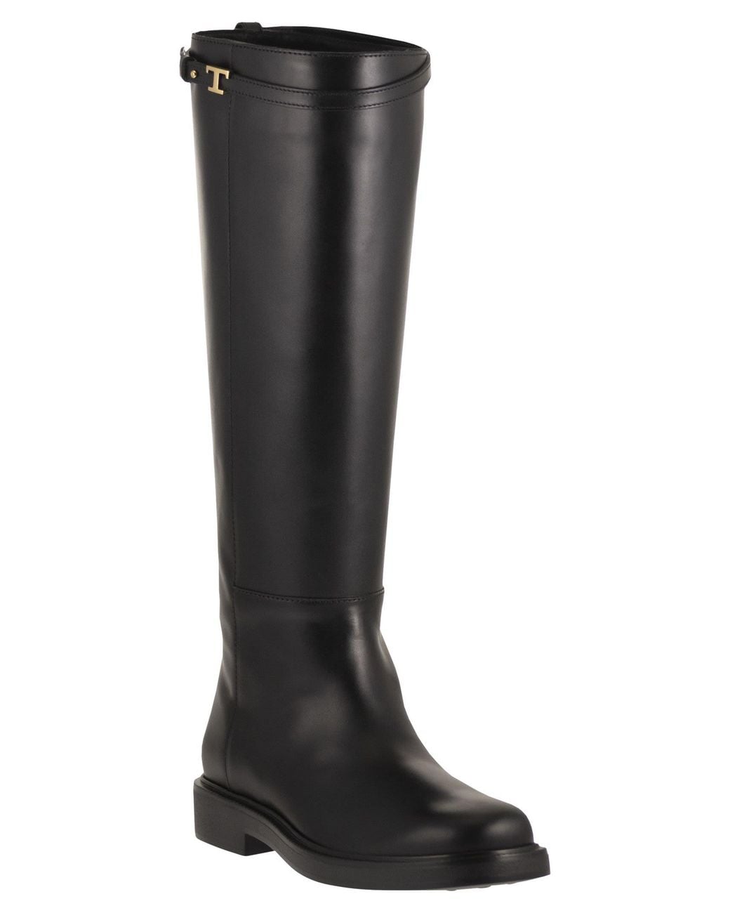 Tod's Black Calfskin Leather Knee-High Boots With T Detail