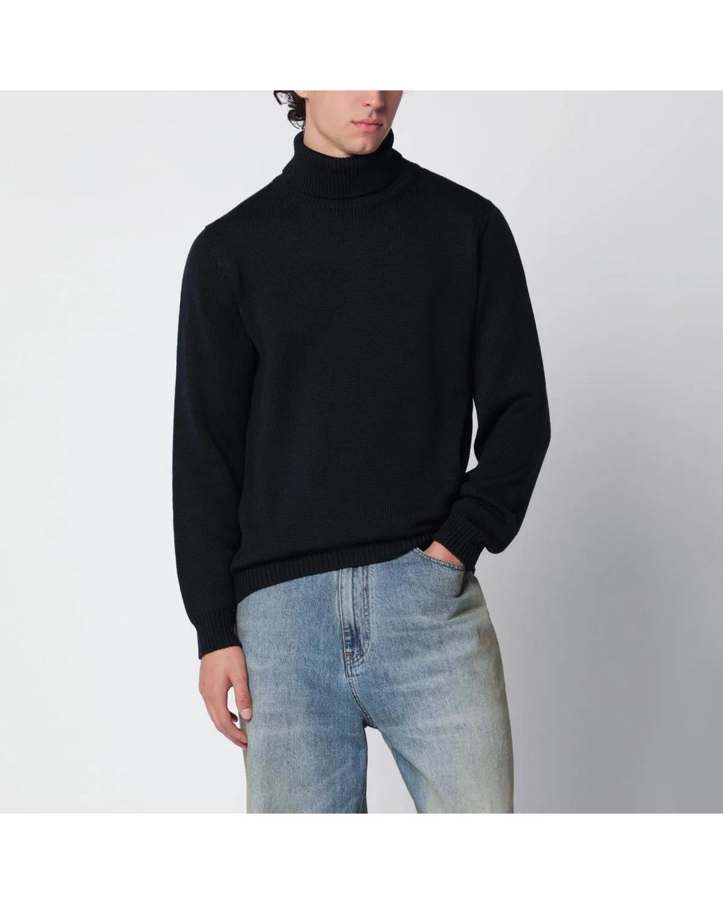 Roberto Collina Black Wool Turtleneck Sweater for men