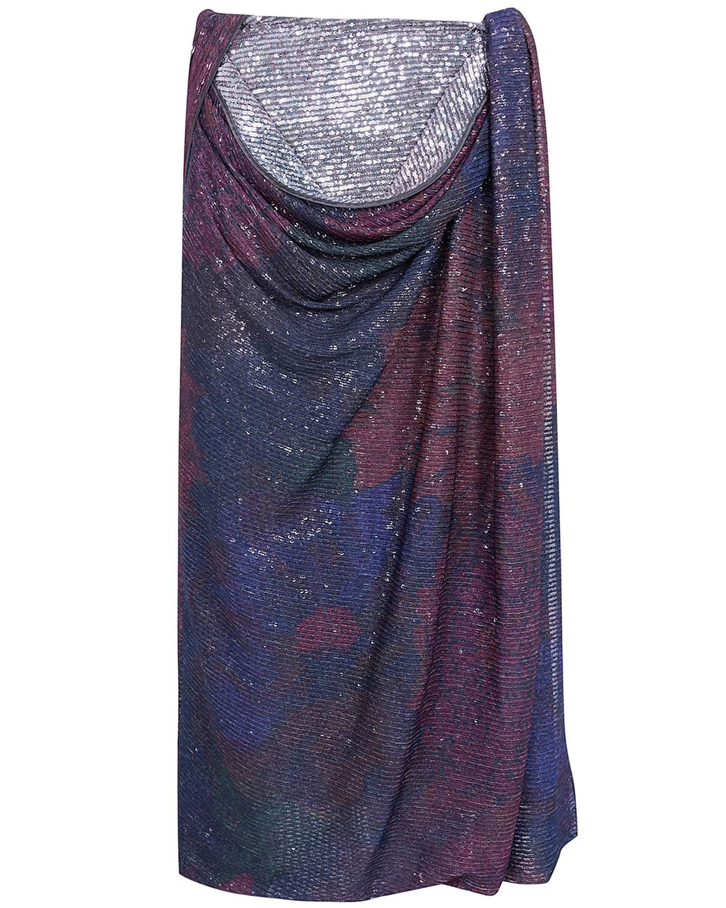 Maison Margiela Blue Burgundy Sequins Draped Maxi Skirt