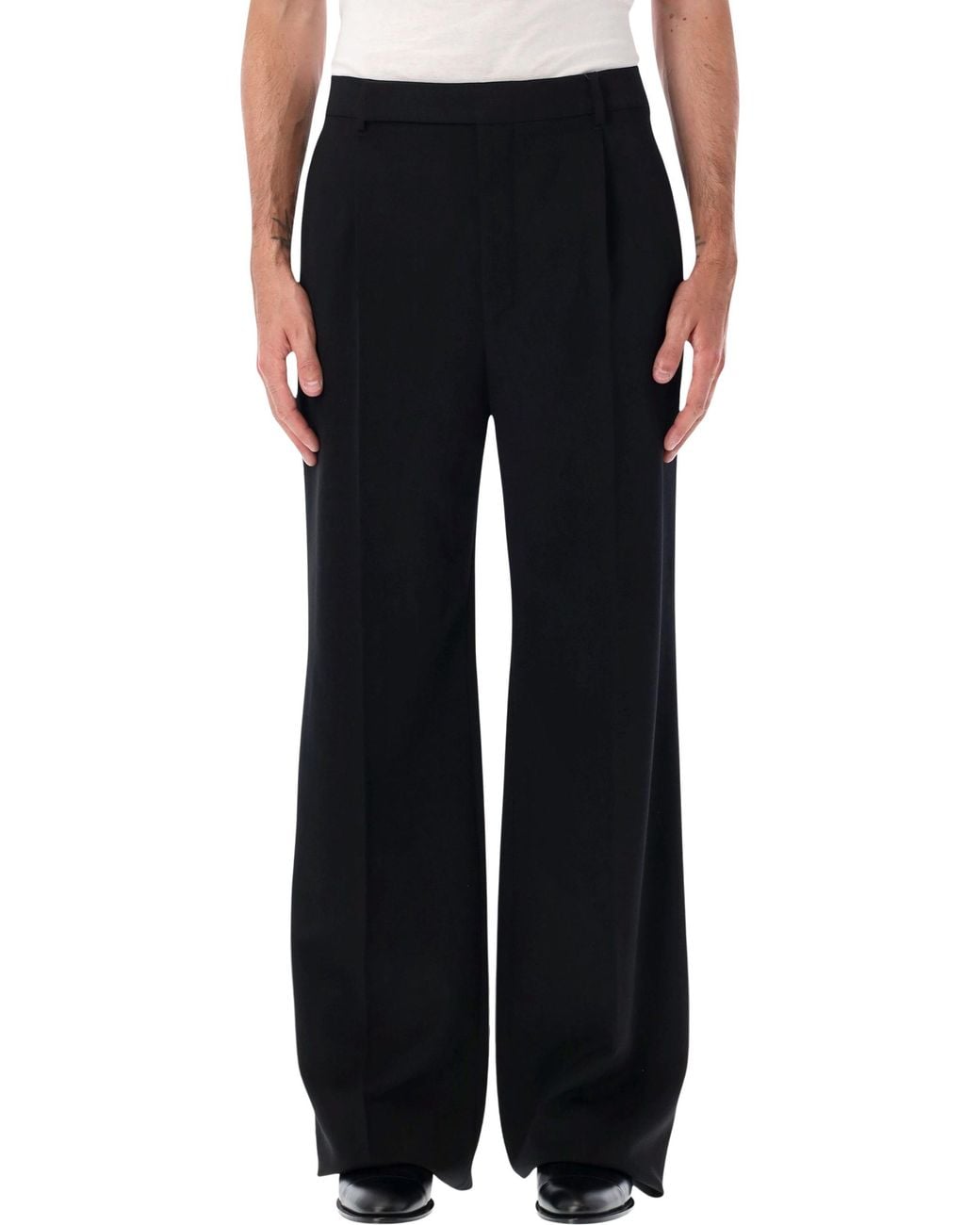 Saint Laurent Black Fluid Grain De Poudre Pants for men