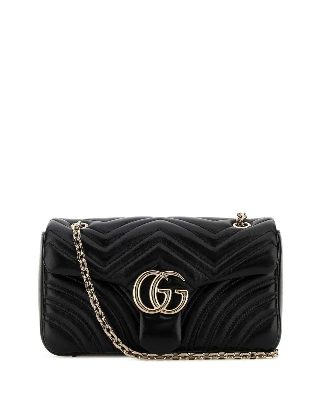 Gucci Black Nappa Leather Medium GG Marmont Shoulder Bag