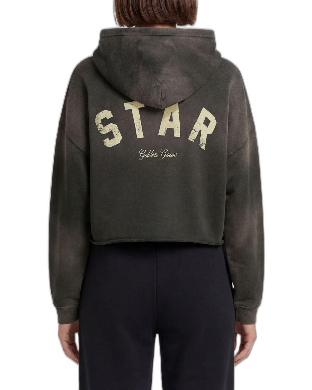 Golden Goose Deluxe Brand Black Star Logo-Print Cropped Hoodie