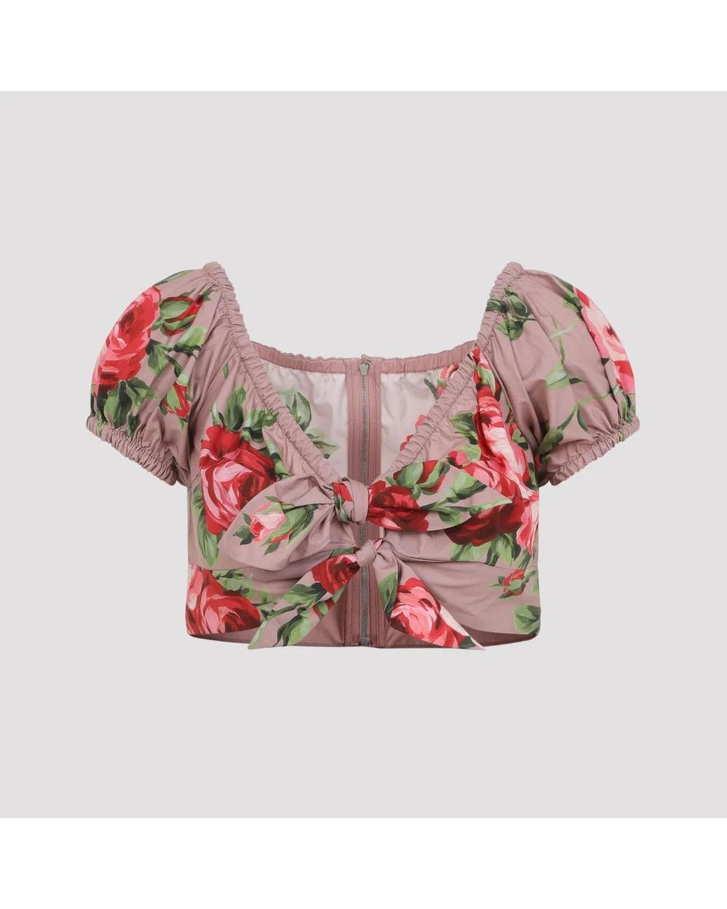 Dolce & Gabbana Red Dolce & Gabbana Rose Bouquet-Print Cotton Top