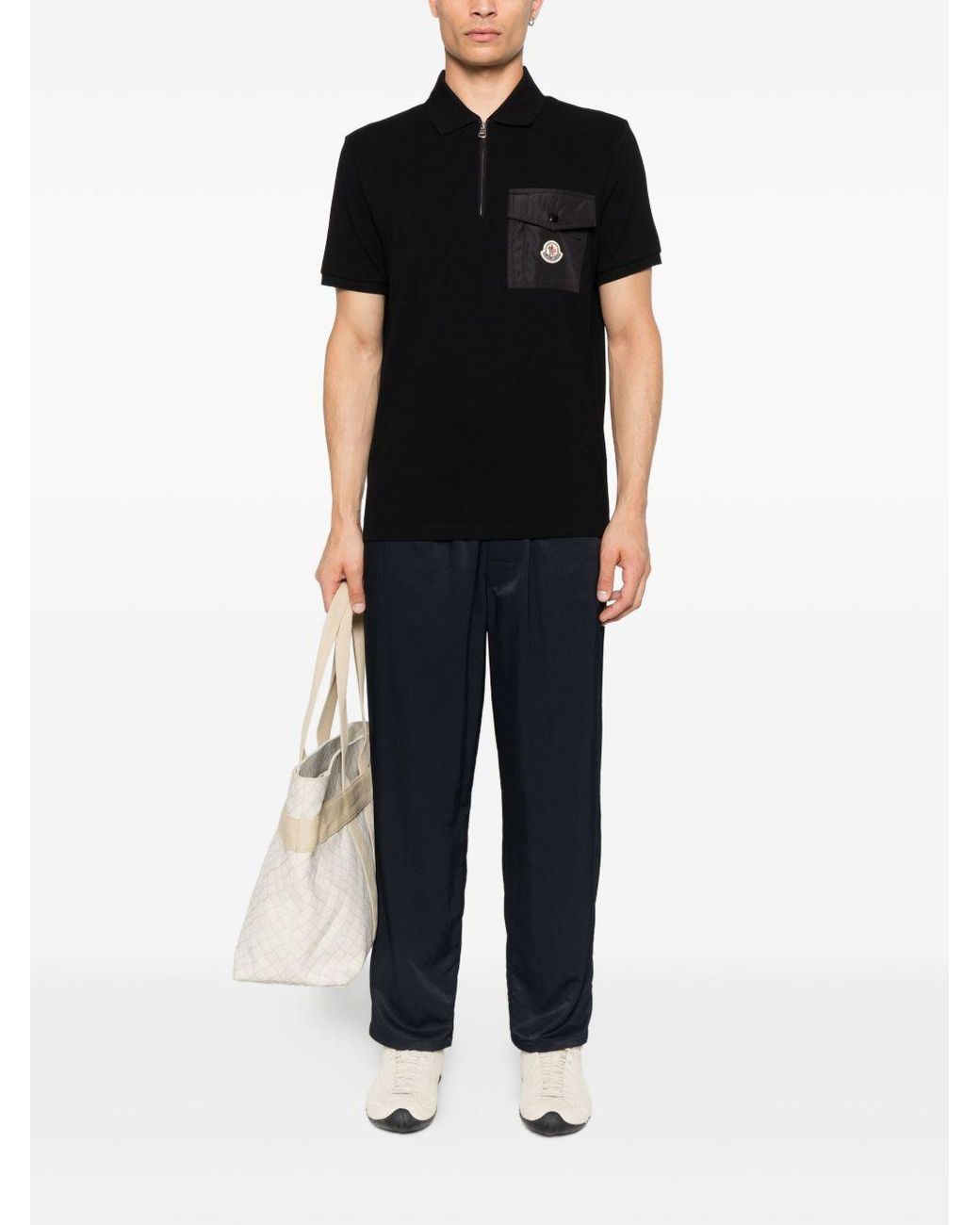 Moncler Black Logo Cotton Polo Shirt for men