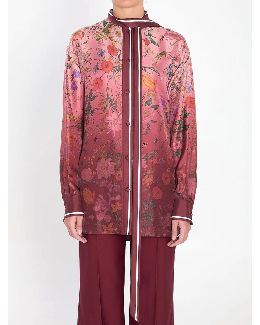 Gucci Red Silk Shirt With Flora Print