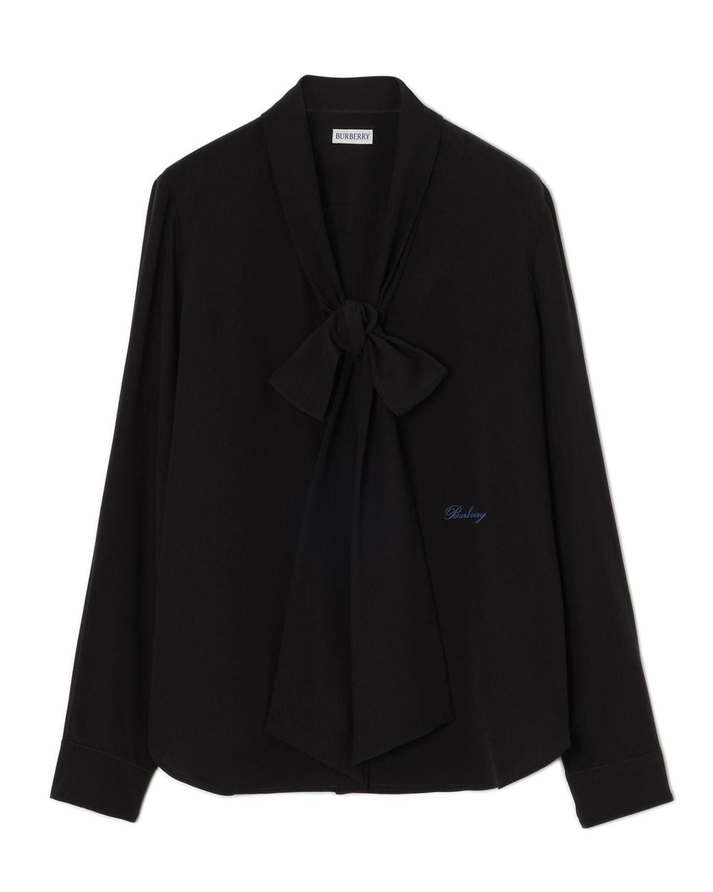Burberry Black Silk Blouse With Embroidered Logo And Scarf Detail