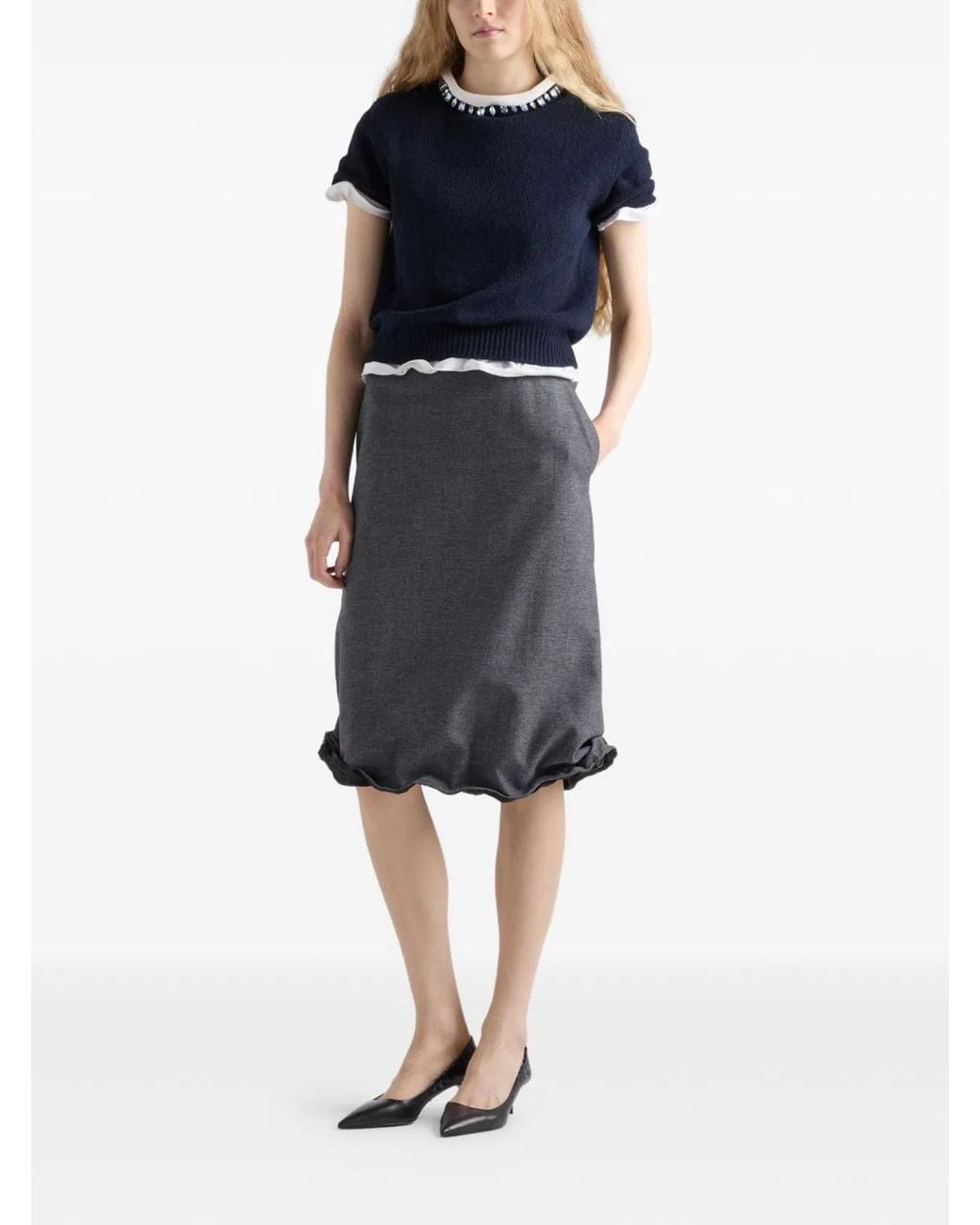 Prada Blue Cashmere Virgin Wool Glass Brass T-Shirt