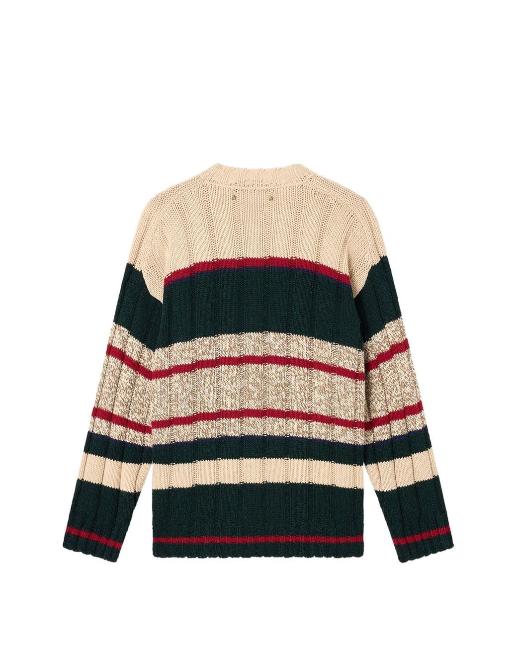 Golden Goose Deluxe Brand Black Journey Knit Crewneck Reynard Raglan Sleeves Mouliné Wool Stripes Sweater for men