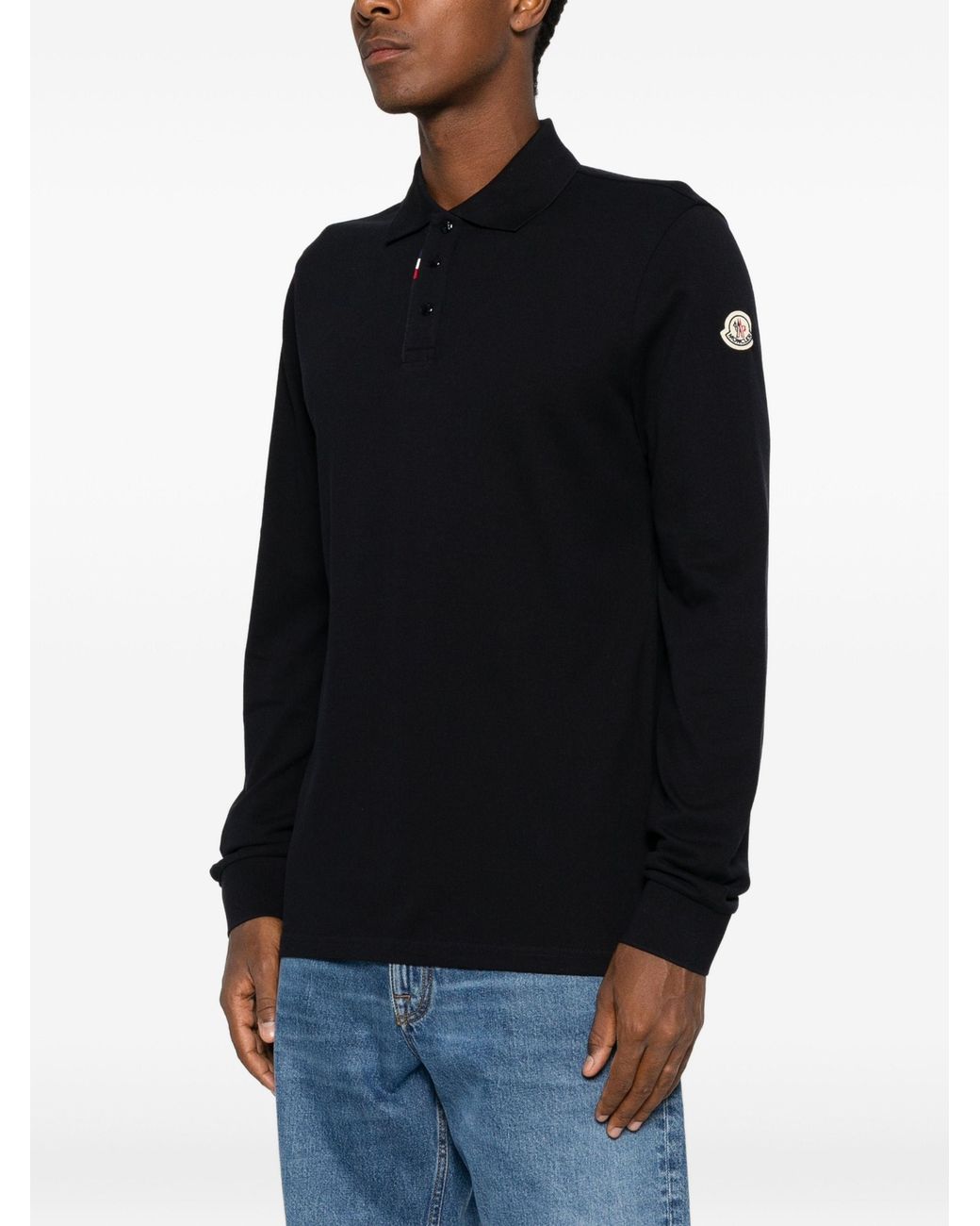 Moncler Blue Long Sleeve Polo Shirt for men