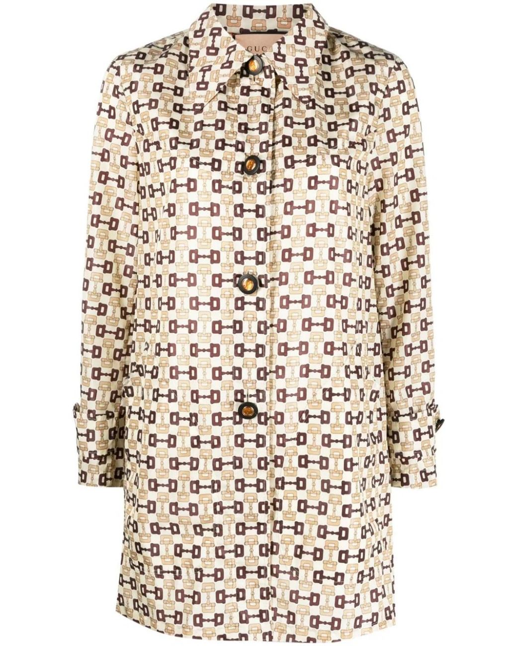 Gucci White Horsebit Print Nylon Coat
