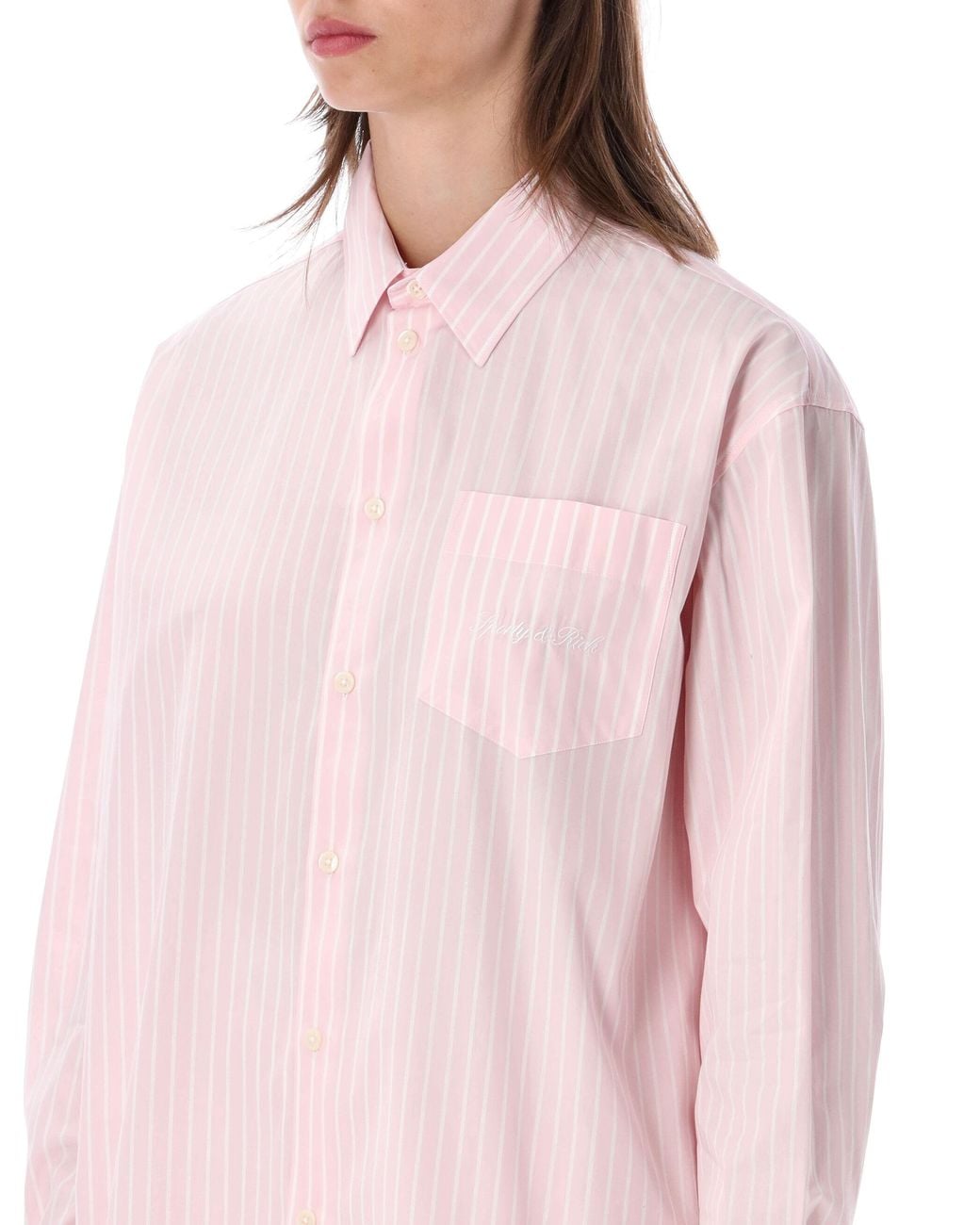 Sporty & Rich Pink Striped Oversized Button-Front Shirt