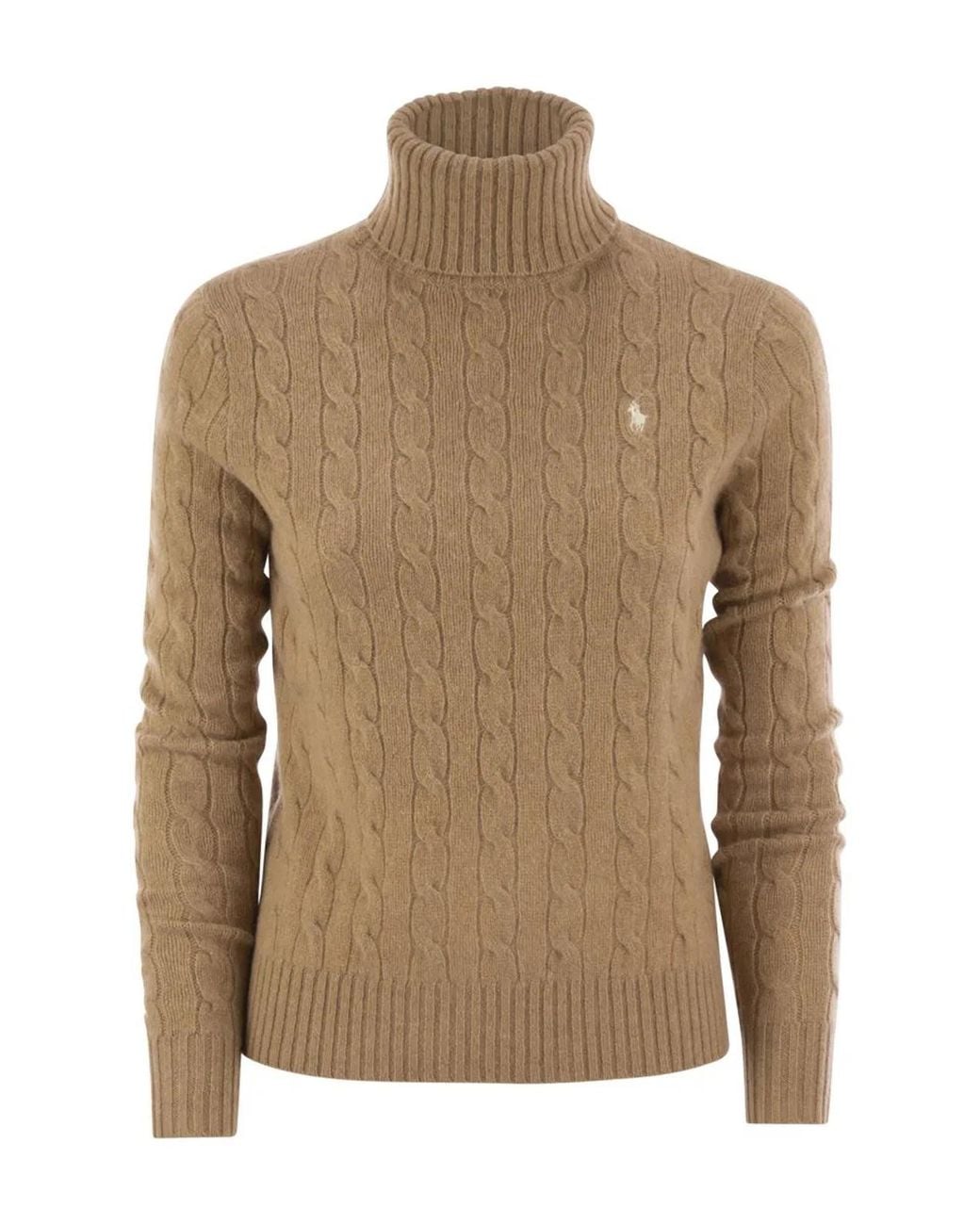 Polo Ralph Lauren Brown Wool And Cashmere Cable-Knit Turtleneck Sweater