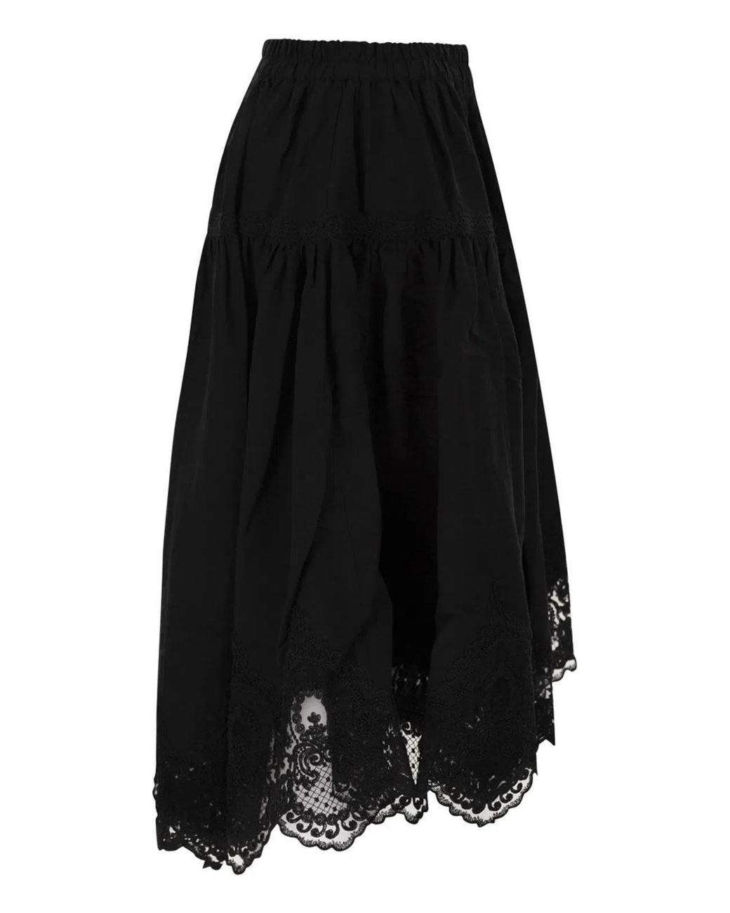 Maurizio Mykonos Black Linen And Rayon Midi Skirt With Embroidered Hem