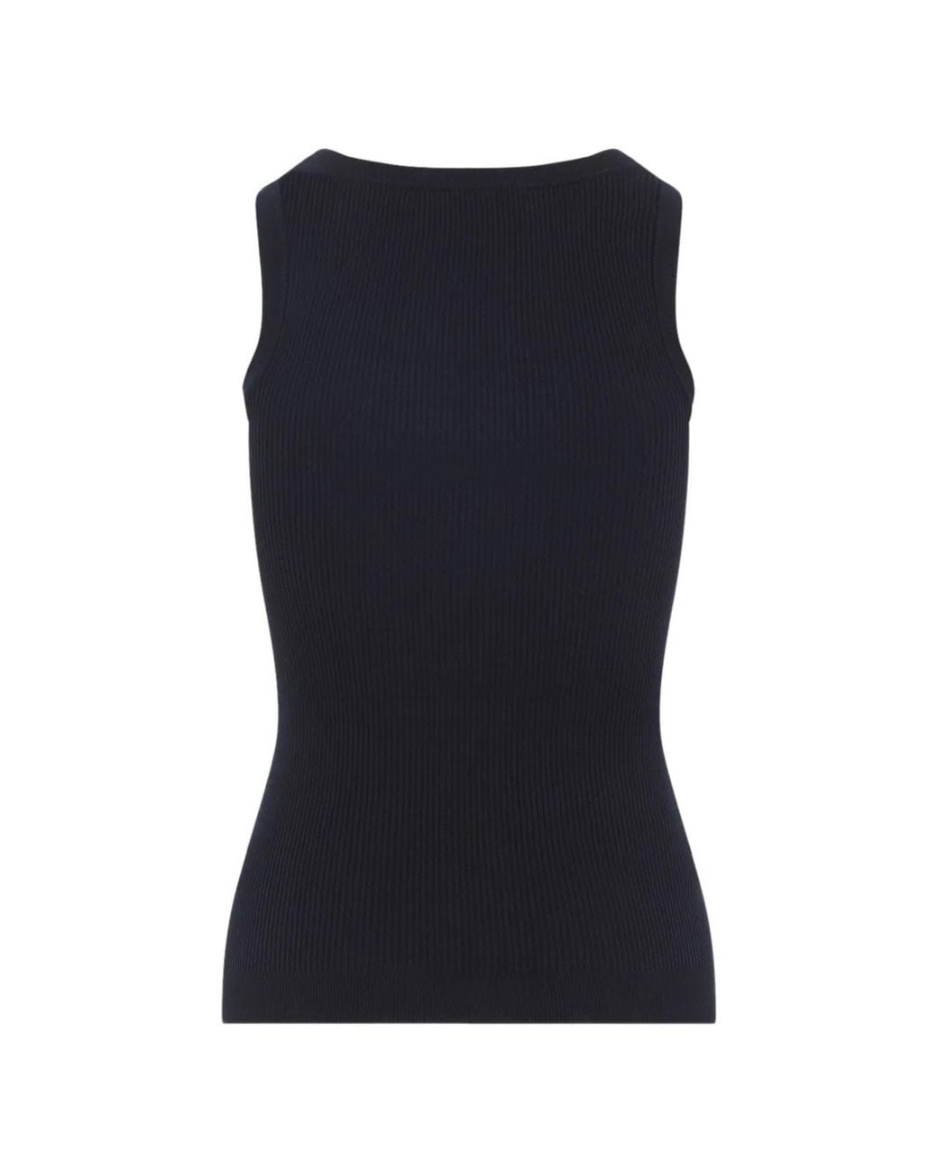 Miu Miu Blue Logo-Embroidered Ribbed-Knit Top