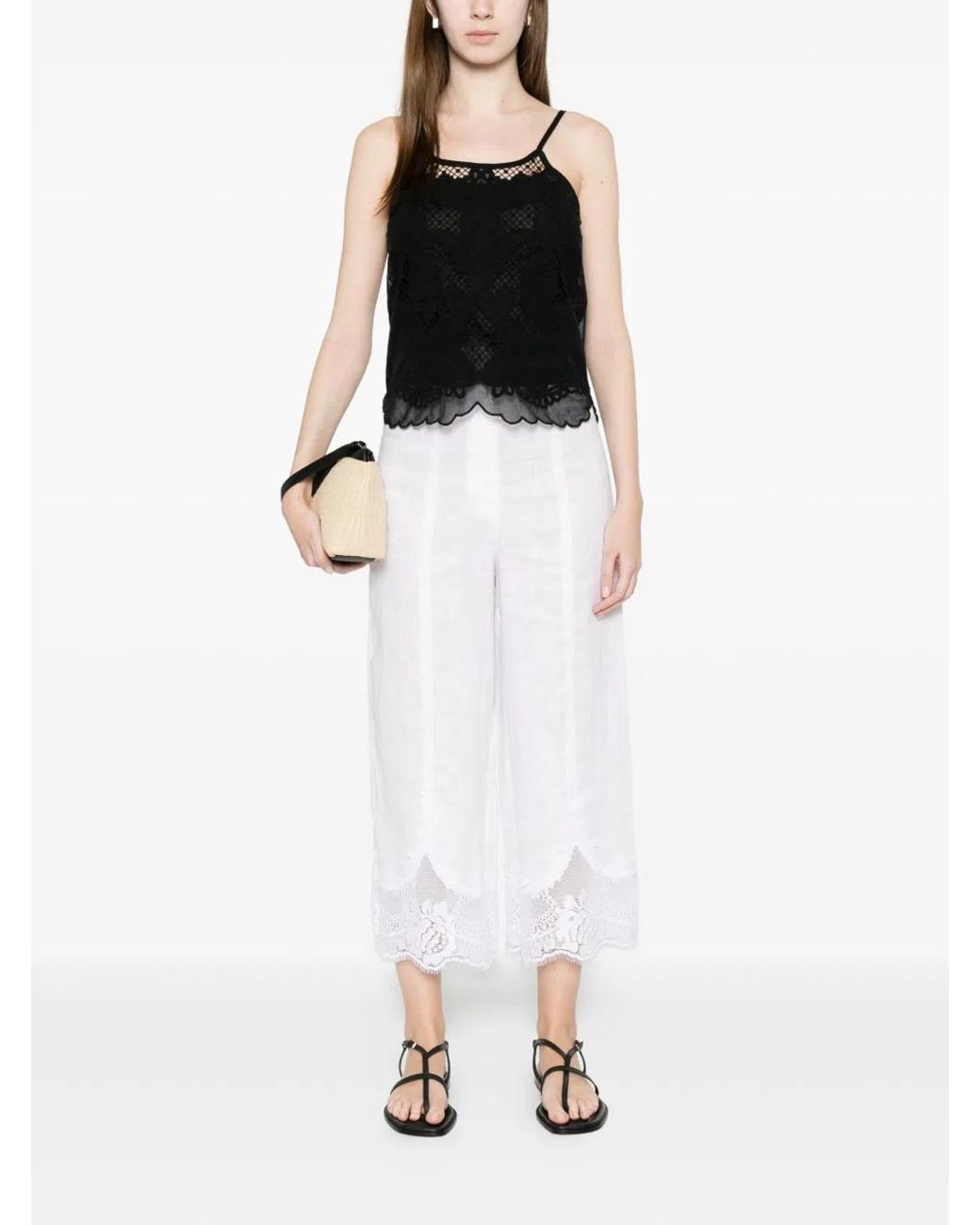 Twinset White Optical Cotton Trousers