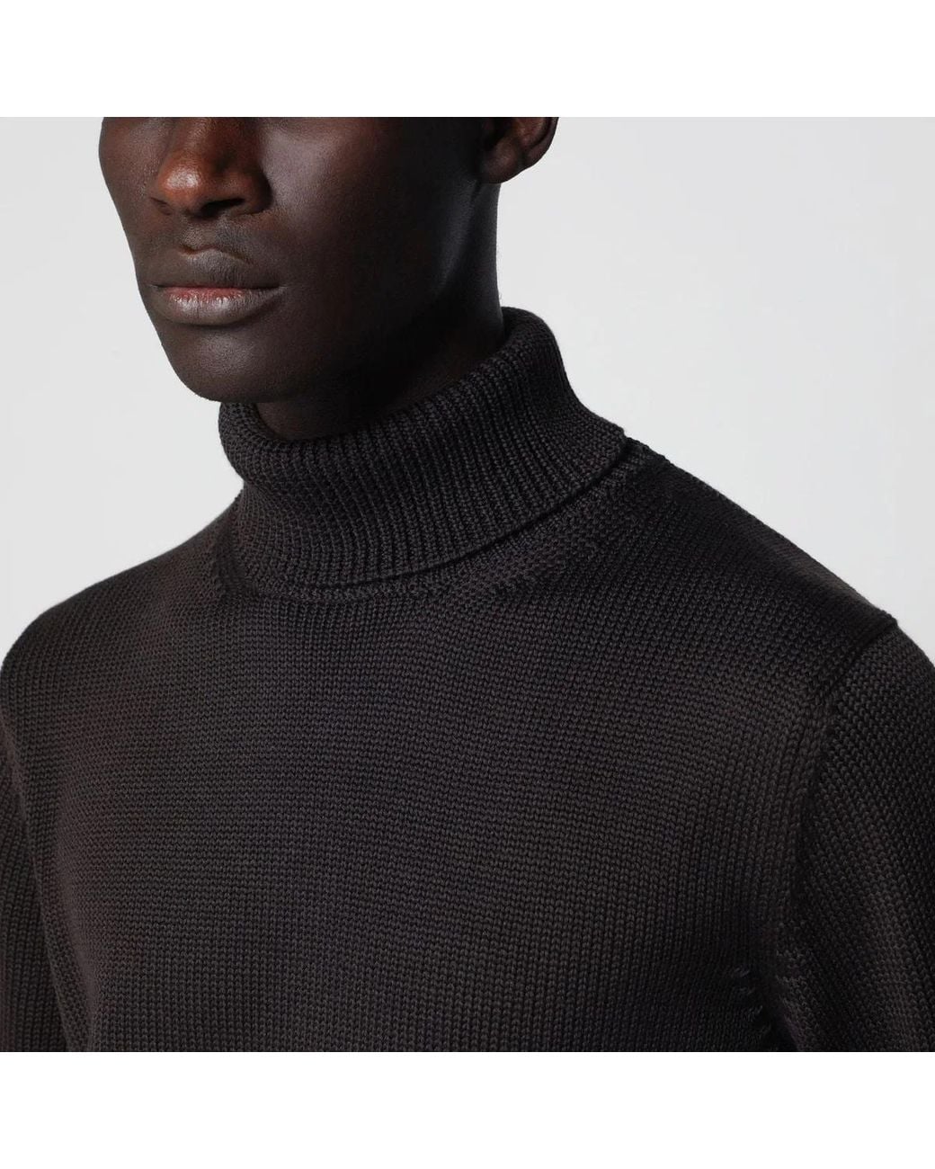 Roberto Collina Black Wool Turtleneck Sweater for men