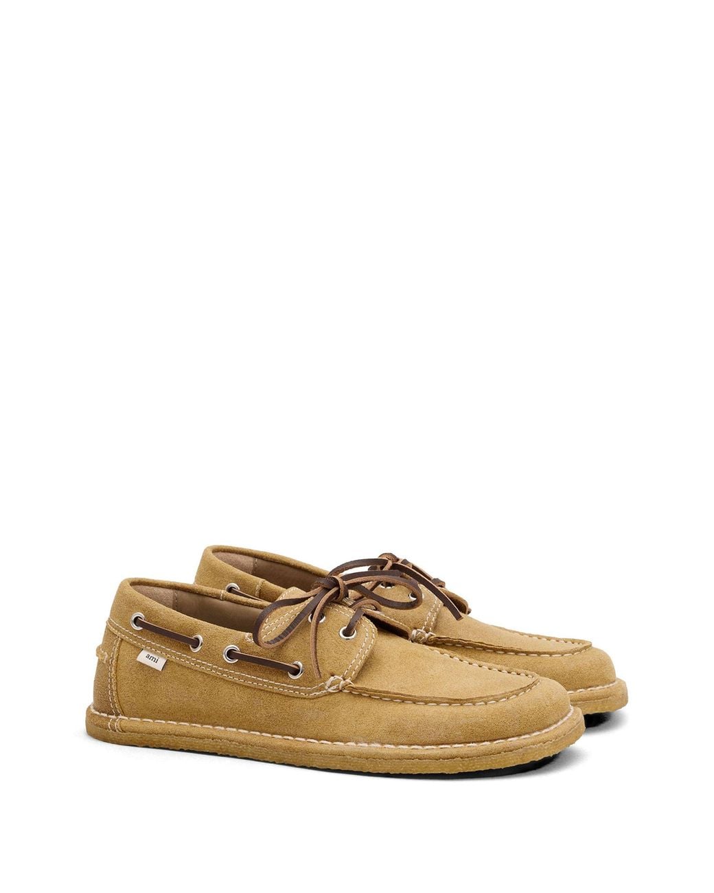 AMI Metallic Waxed Suede Boat Shoes for men