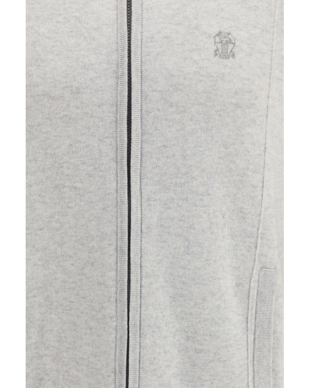 Brunello Cucinelli Gray Double Cashmere Cardigan With Zip And Logo for men