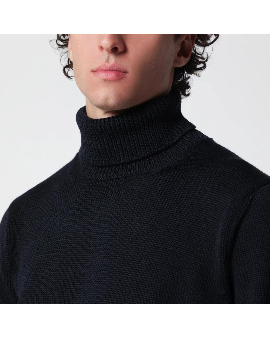 Roberto Collina Black Wool Turtleneck Sweater for men