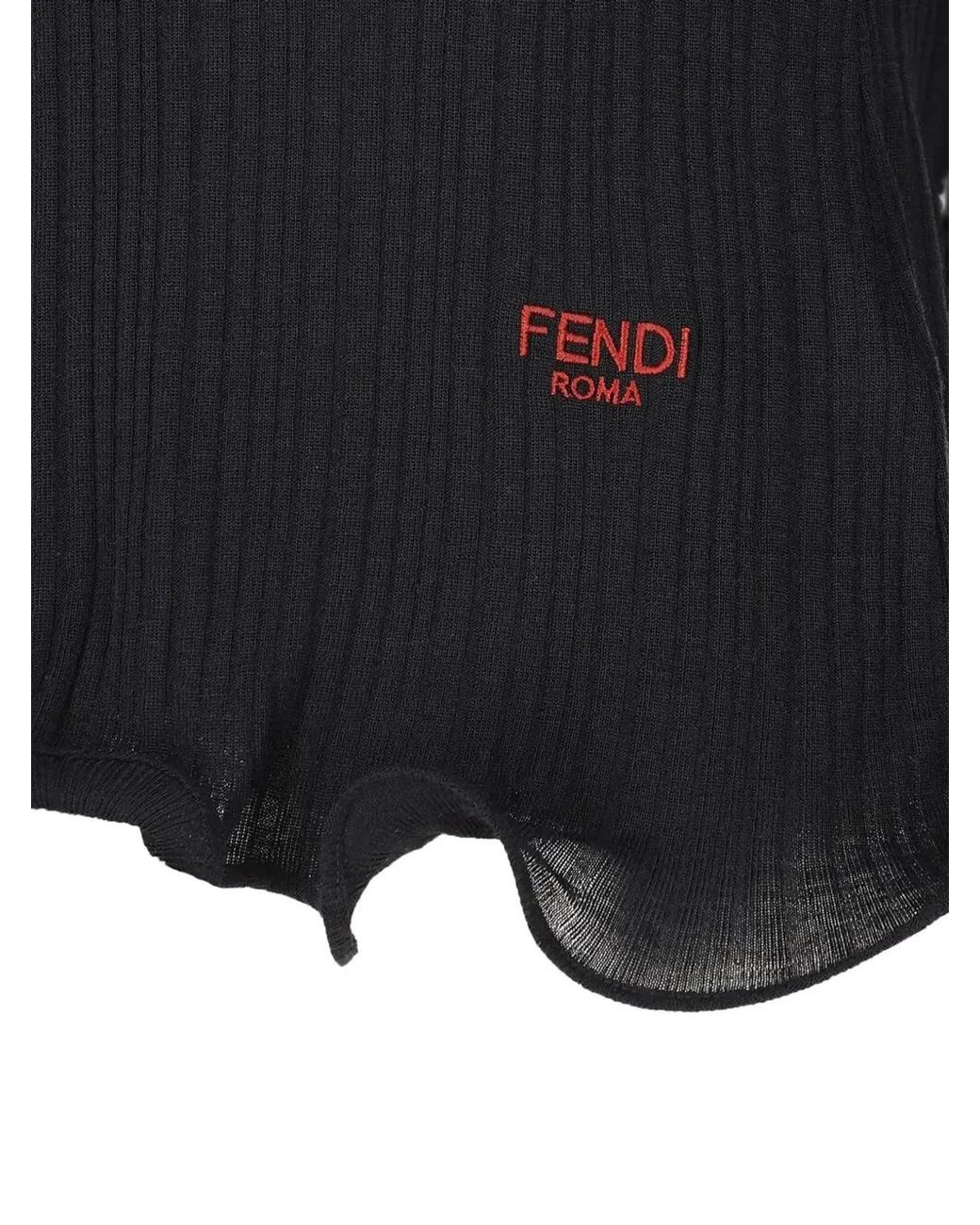 Fendi Black Wool Pullover With Logo Embroidery