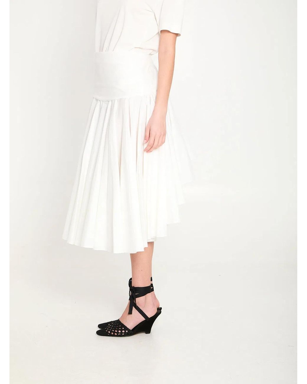 Jacquemus White Draped Midi Skirt With Godet