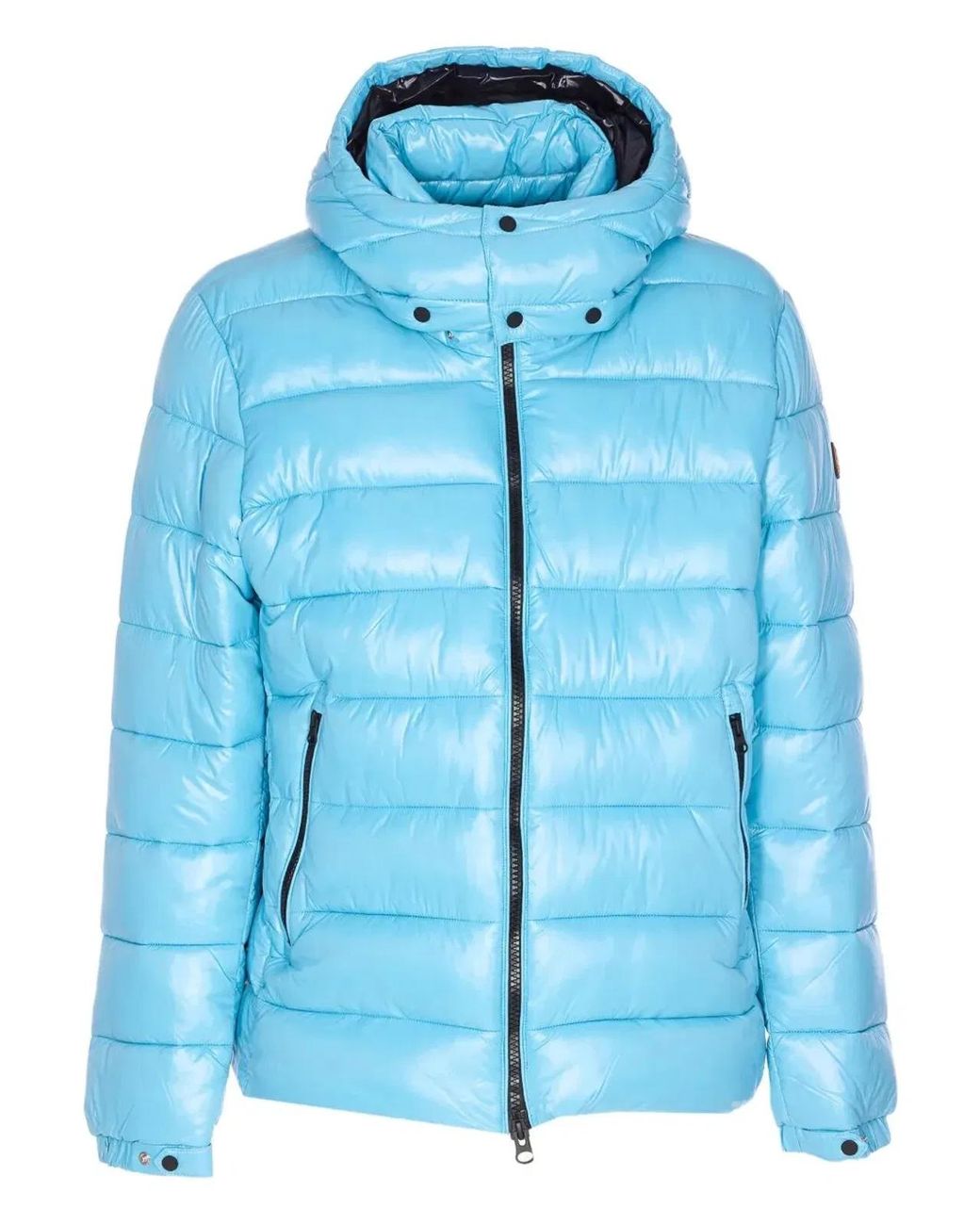 Save The Duck Blue Florian Down Jacket With Lacquered Finish And Removable Hood for men