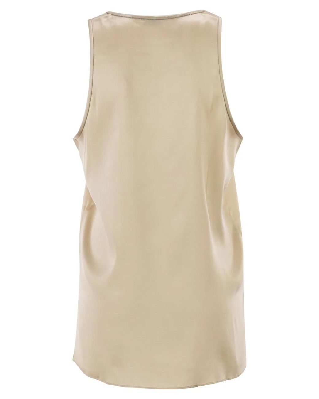 Brunello Cucinelli Natural Stretch Silk Satin Crew Neck Top