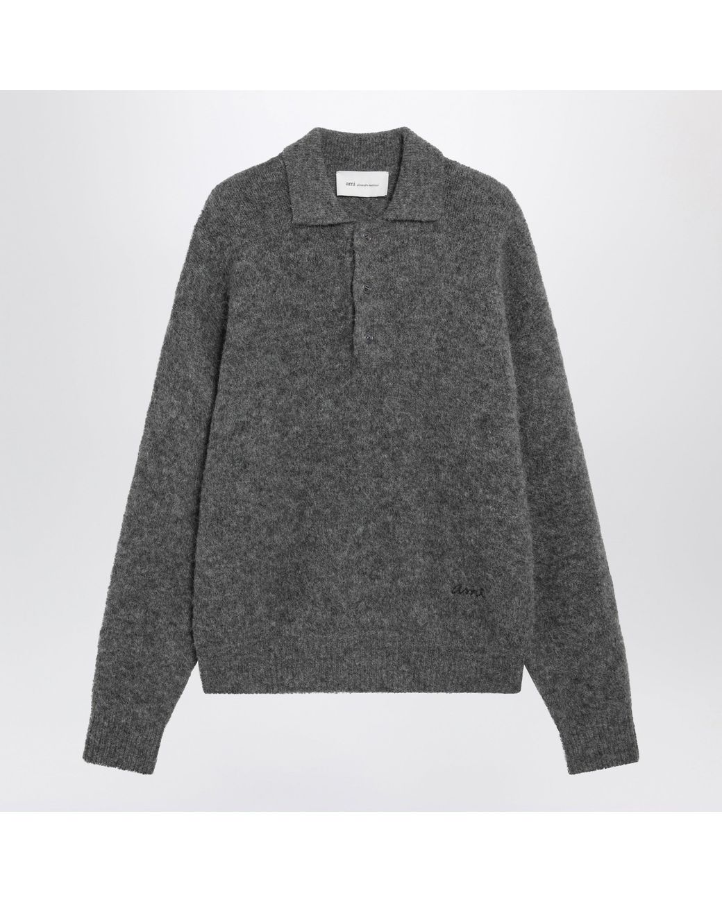 AMI Gray Charcoal Wool And Alpaca Polo Shirt for men