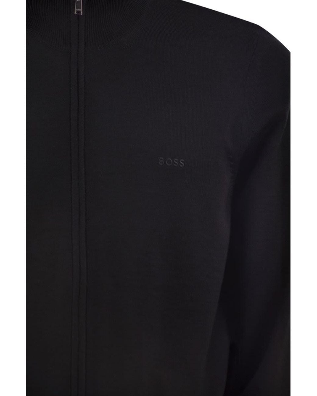 Boss Black Pure Virgin Wool Zip-Up Cardigan for men