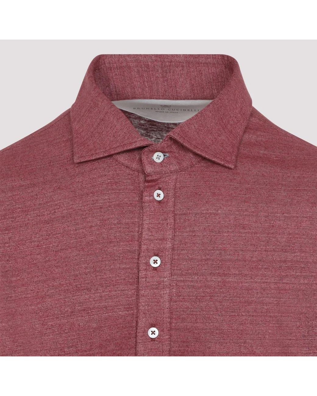 Brunello Cucinelli Purple Coral Linen Long Sleeves Polo for men