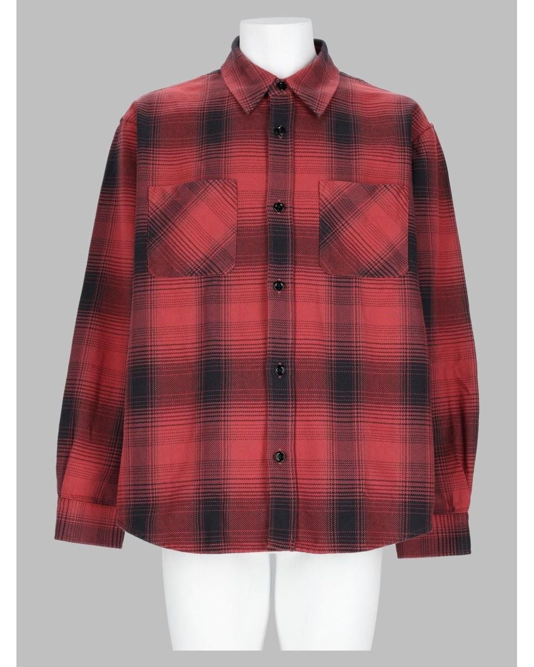 Our Legacy Red Gradient Plaid Cotton Casual Shirt for men