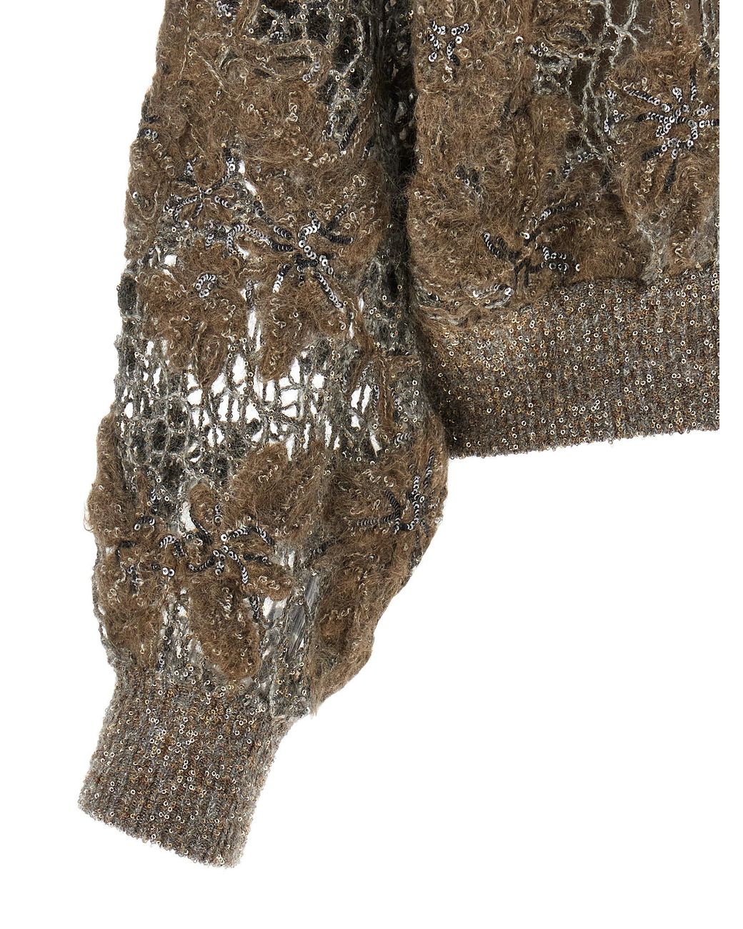 Brunello Cucinelli Natural 'Whispering Bloom Embroidery' Sweater