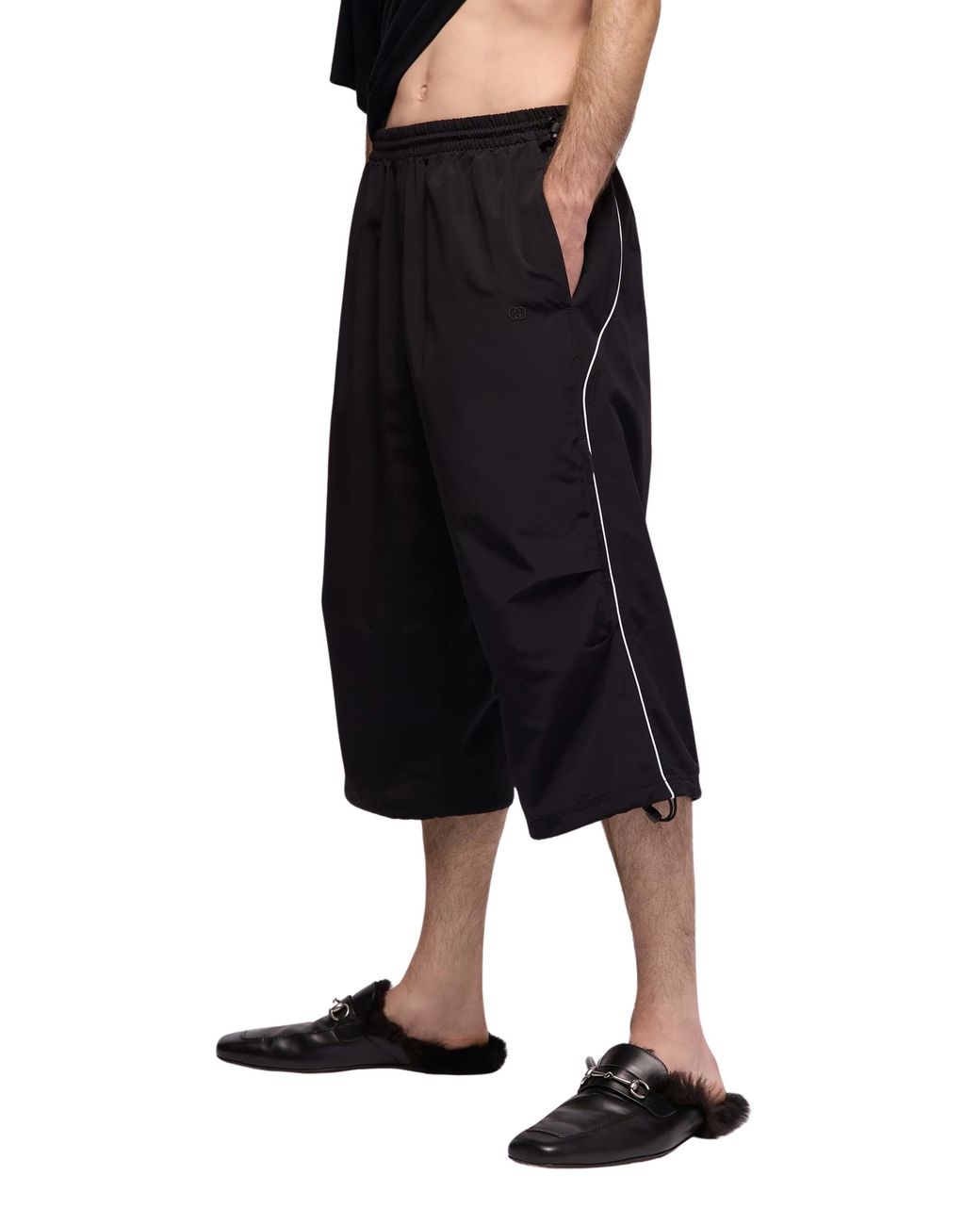 Gucci Black Cotton Nylon Bermuda With Embroidery for men